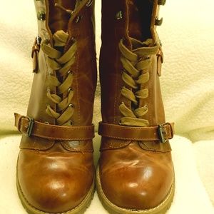 Deena & Ozzy Brown Buckled Combat Boot
